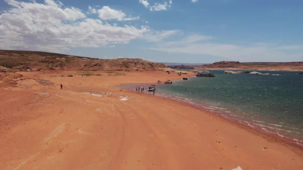 Touristen Lake Powell Einem Künstlichen Stausee Colorado River Arizona Luftdrohne — Stockvideo