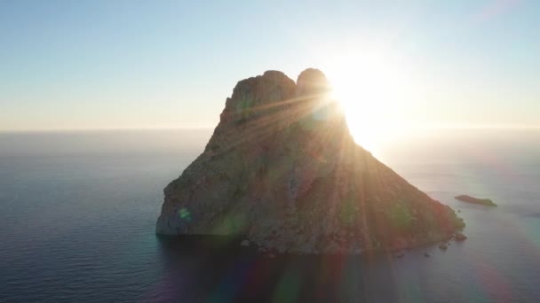 Vista Aérea Pôr Sol Atrás Vedra Ibiza Com Raios Sol — Vídeo de Stock