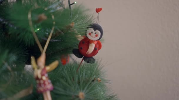 Main Une Femme Âgée Décorer Arbre Noël — Video