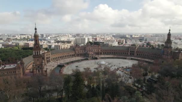 Plaza España Parque María Luisa Panorámica Aérea Con Vista Ciudad — Vídeo de stock