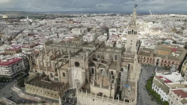 Grand Seville Katedrála Výraznou Gotickou Architekturou — Stock video