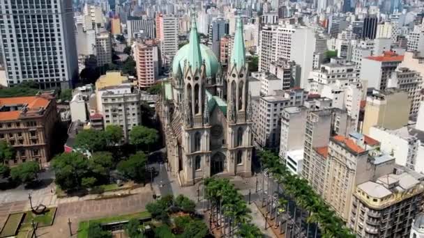 Panoramique Large Célèbre Église Catholique Sao Paulo Cathédrale Exactaly Sol — Video