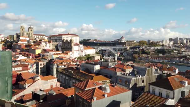Panorama View Porto Famous Dom Luis Bridge Cathedral — Stock Video