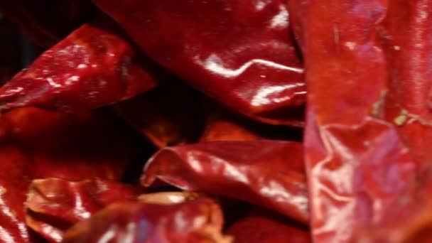 Macro Vista Pimentos Secos México Japones Seche Chile Piment Seco — Vídeo de Stock