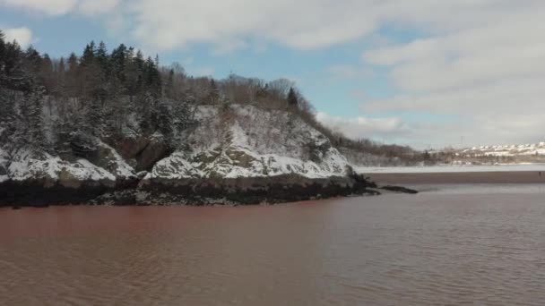 Landschaftliche Luftaufnahme Die Winter Entlang Der Atlantikküste Der Bay Fundy — Stockvideo