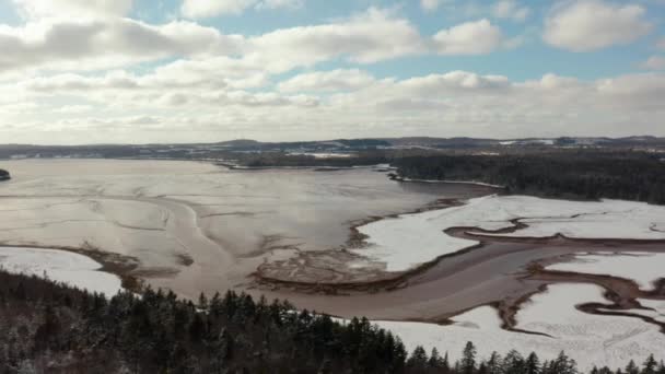 Uitzicht Vanuit Lucht Een Bevroren Kwelder Langs Atlantische Kust Winter — Stockvideo