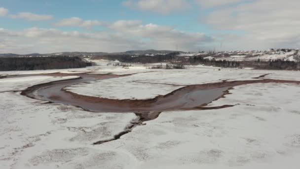 Vista Aerea Una Palude Ghiacciata Innevata Lungo Costa Atlantica — Video Stock