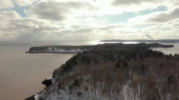 Veduta Aerea Della Baia Innevata Fundy Durante Inverno — Video Stock