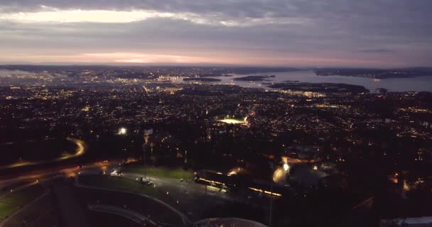 Panoramiczny Widok Miasto Wewnętrznym Oslofjord Odległości Widok Lotu Ptaka Holmenkollen — Wideo stockowe