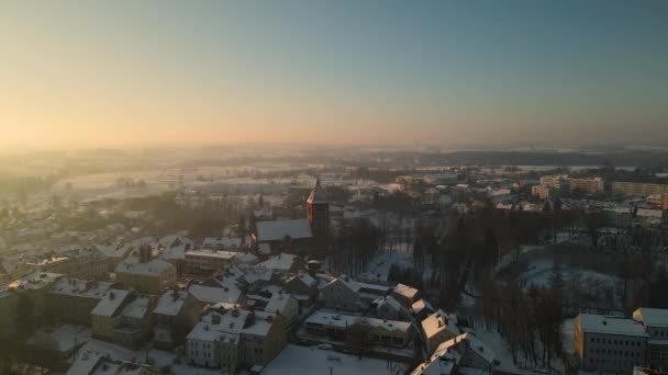 Luftaufnahme Des Sonnenuntergangs Von Growo Iaweckie Einer Stadt Norden Polens — Stockvideo