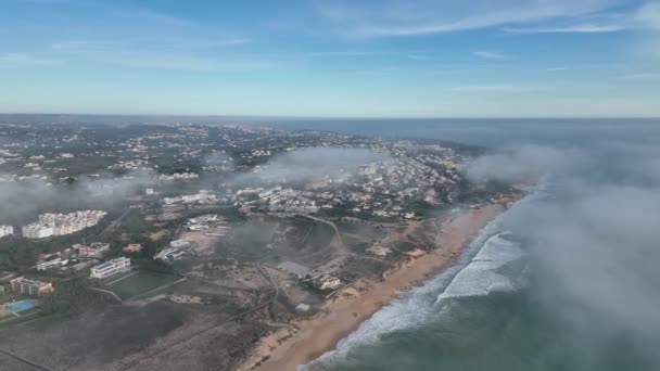 Coastline Clouds Algarve Portugal Stabilized Droneview — Stock Video