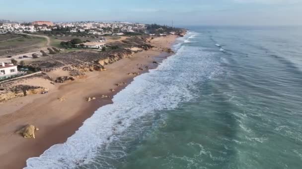 Kustlinje Algarve Portugal Stabiliserad Drönarvy — Stockvideo
