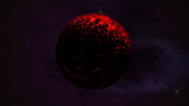 Cgi Främmande Brand Planet Framför Djup Lila Nebulosa Utrymme Vid — Stockvideo