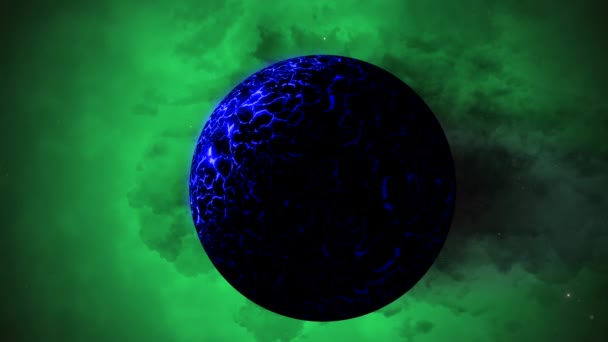 Cgi緑の星雲 広い視野の前の青いエイリアン惑星によってズーム — ストック動画