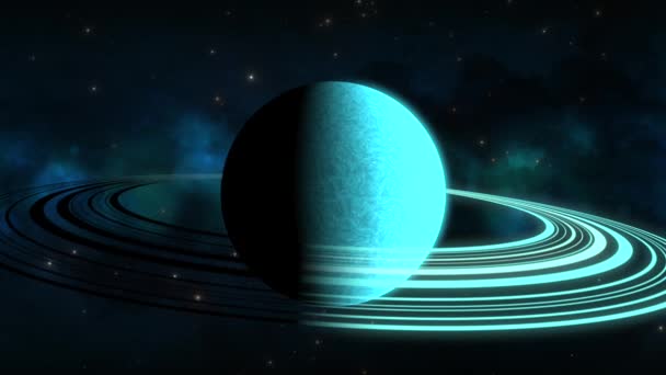 Zoom Cgi Verso Pianeta Alieno Aqua Saturno Con Anelli Blu — Video Stock