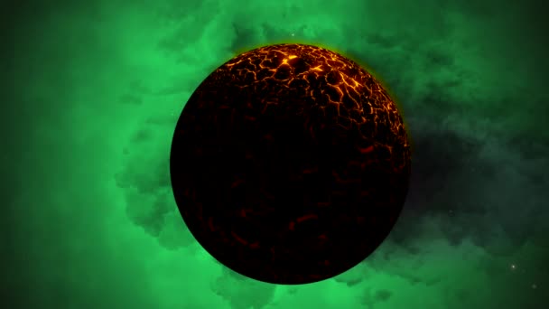 Cgi緑の星雲 広い視野の前のエイリアン惑星のような太陽の下でズーム — ストック動画