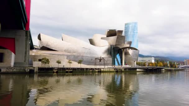 Famous Guggenheim Museum Futuristic Architecture Bilbao City — Stock Video