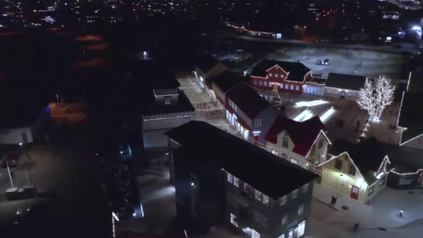 Aerial View Houses Illuminated Night Selfoss Iceland Drone Shot — Stock Video