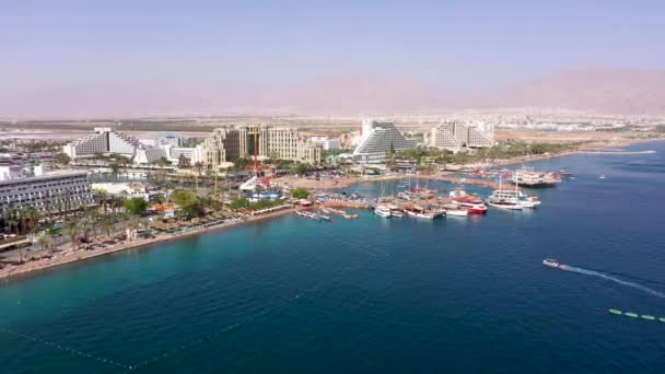 Eilat Sahil Hattı Nın Hava Manzarası Güney Srail Turistik Şehri — Stok video