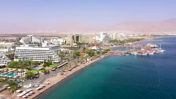 Aerial Footage Hotels Resorts Eilat Beautiful City South Israel Red — Stock Video