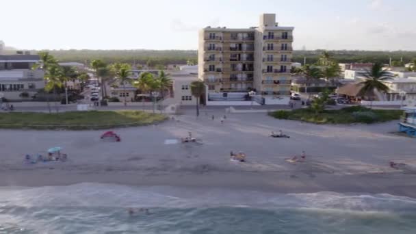 Вид Воздуха Тихий Пляж Солнечное Утро Голливуде Флорида Быстро Отслеживание — стоковое видео