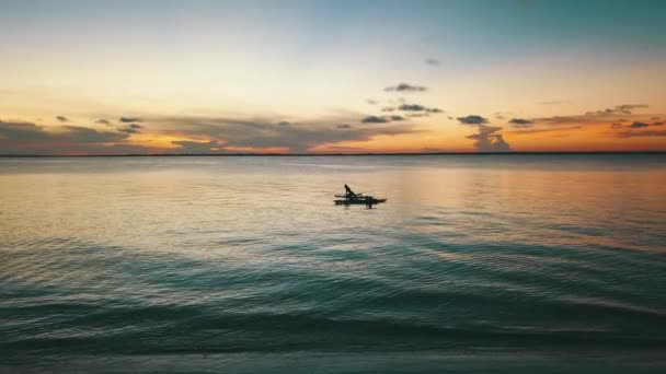 在站在飞机上的瑜伽女孩日落时 令人叹为观止的慢动作无人驾驶飞机被击中 天堂梦想海滩 非洲2019年桑给巴尔 电影自然航空在菲利普 马尔尼茨拍摄了1080 60P — 图库视频影像