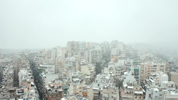 Atenas Paisagem Urbana Sob Tempestade Neve Ambiente Nebuloso Paisagem Dos — Vídeo de Stock