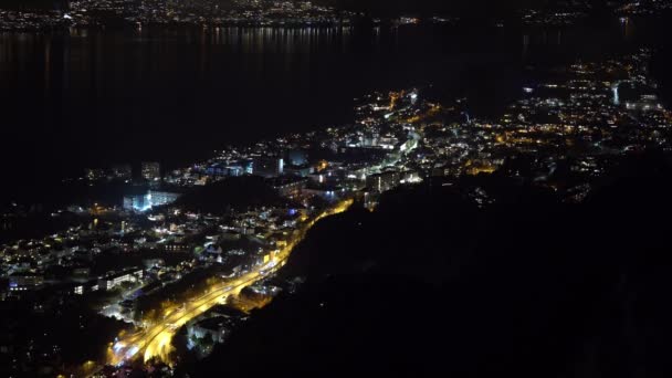 Vista Nocturna Carretera E39 Que Sale Bergen Por Noche Coches — Vídeos de Stock