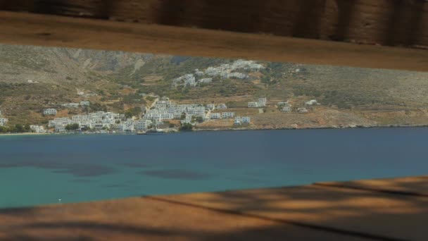 Чудовий Вигляд Грецького Села Еґліалі Небесним Блакитним Морем Греція Острови — стокове відео