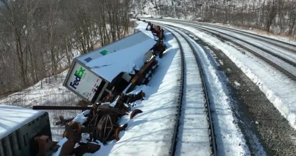 Descarrilamiento Del Tren Fedex Clima Invernal Causa Retrasos Envío Accidente — Vídeos de Stock