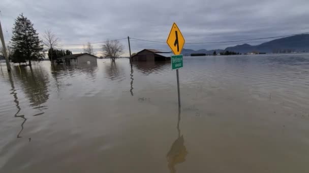 Muddy Flood Water Covered Residential Houses People Abandoned Homes Nature — Vídeo de stock