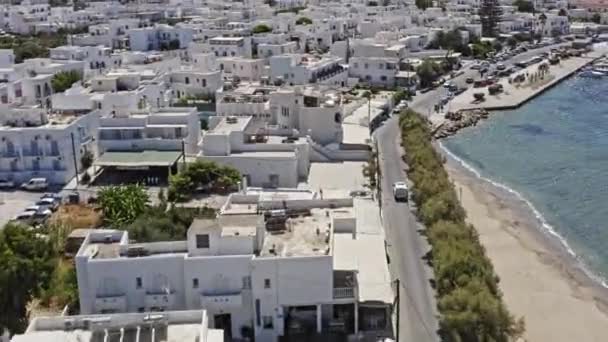 Parikia Paros Greece Aerial Birds Eye View Drone Flying Coastal — Stock Video