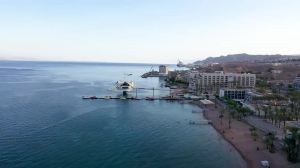 Flygfoto Över Strand Vid Röda Havet Eilat Israel — Stockvideo