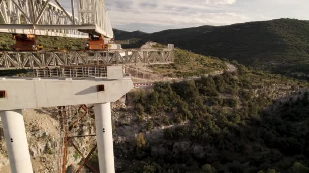 Close Lateral Motion Video New Bridges Structure Construction Barranco Bota — Stock Video