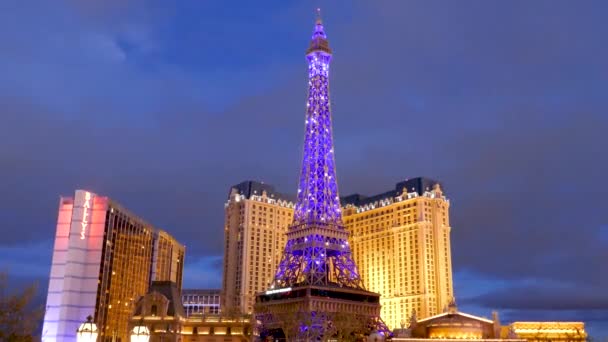 Parijs Las Vegas Eiffeltoren Light Show Geïnspireerd Door Verlichting Van — Stockvideo