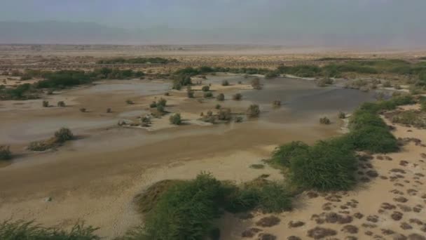 Aerial Lake Pond Nel Deserto Balochistan Paesaggio Cerchio Dolly — Video Stock