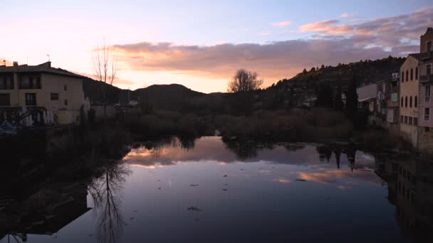 Zeitraffer Bei Sonnenuntergang Über Dem Matara Fluss Spanien — Stockvideo