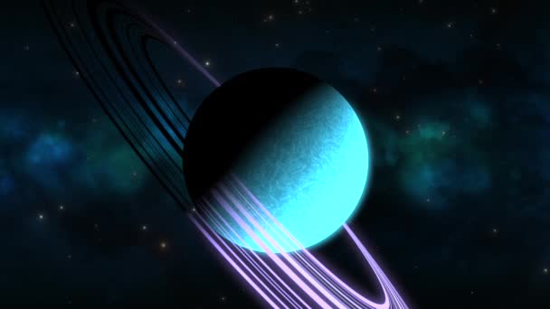 Cgi Zoom Směrem Vodní Straně Saturnovité Cizí Planety Purpurovými Kruhy — Stock video