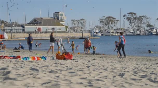 Två Ungar Som Spelar Paddelboll Stranden Dana Point Kalifornien Långsammare — Stockvideo