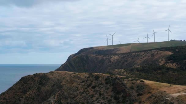 Windturbinepark Aan Kust Van Het Schiereiland Fleurieu Zuid Australië Statisch — Stockvideo