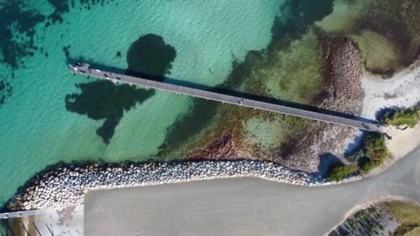 Aerial Birds Eye View Emu Bay Jetty Beach North Coast — Stock Video