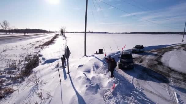 Freedom Convoy 2022 Llegando Punto Reunión Vankleek Hill Ontario Enero — Vídeo de stock