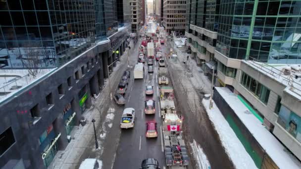 Drone Shot Freedom Trucker Rally Rua Slater Ottawa Janeiro 2022 — Vídeo de Stock