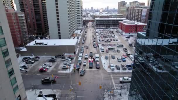 Drone Shot Freedom Trucker Rally Slater Street Ottawa Janeiro 2022 — Vídeo de Stock