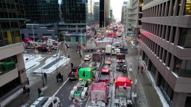 Drone Tiro Freedom Trucker Rally Slater Street Ottawa Ontário Janeiro — Vídeo de Stock