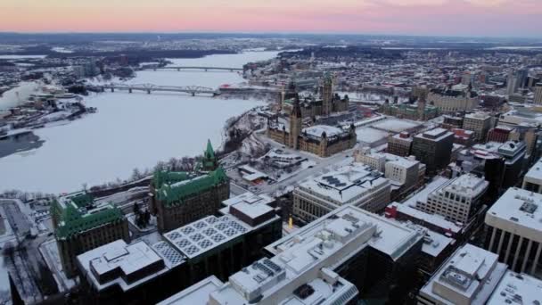 Zdjęcia Drone Rajdu Wolności Trucker Slater Street Ottawie Ontario Stycznia — Wideo stockowe