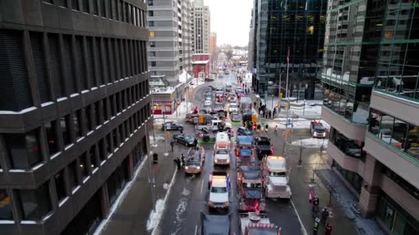 Zdjęcia Drone Rajdu Wolności Trucker Slater Street Ottawie Ontario Stycznia — Wideo stockowe