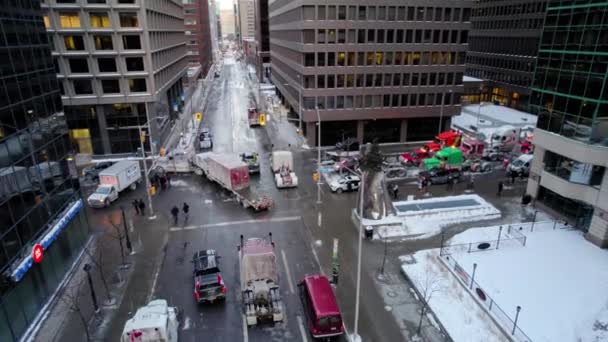 Drone Shot Freedom Trucker Rally Slater Streeten Ottawában 2022 Január — Stock videók