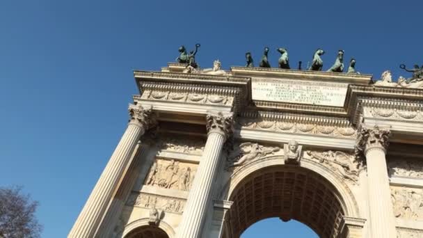 Milan Italia Simplon Sempione Arco Paz Dedicado Napoleon Disparo Día — Vídeos de Stock