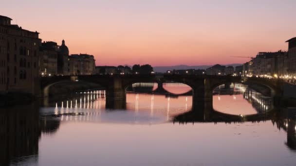 Primo Piano Del Ponte Della Trinità Firenze Durante Tramonto — Video Stock